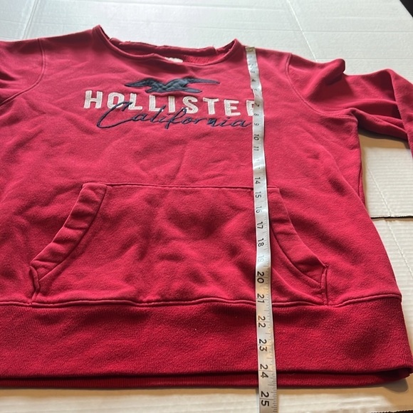 Hollister-S-red-scoopneck, long sleeve, kangaroo pocket, ribbed, sweatshirt. - Picture 11 of 12